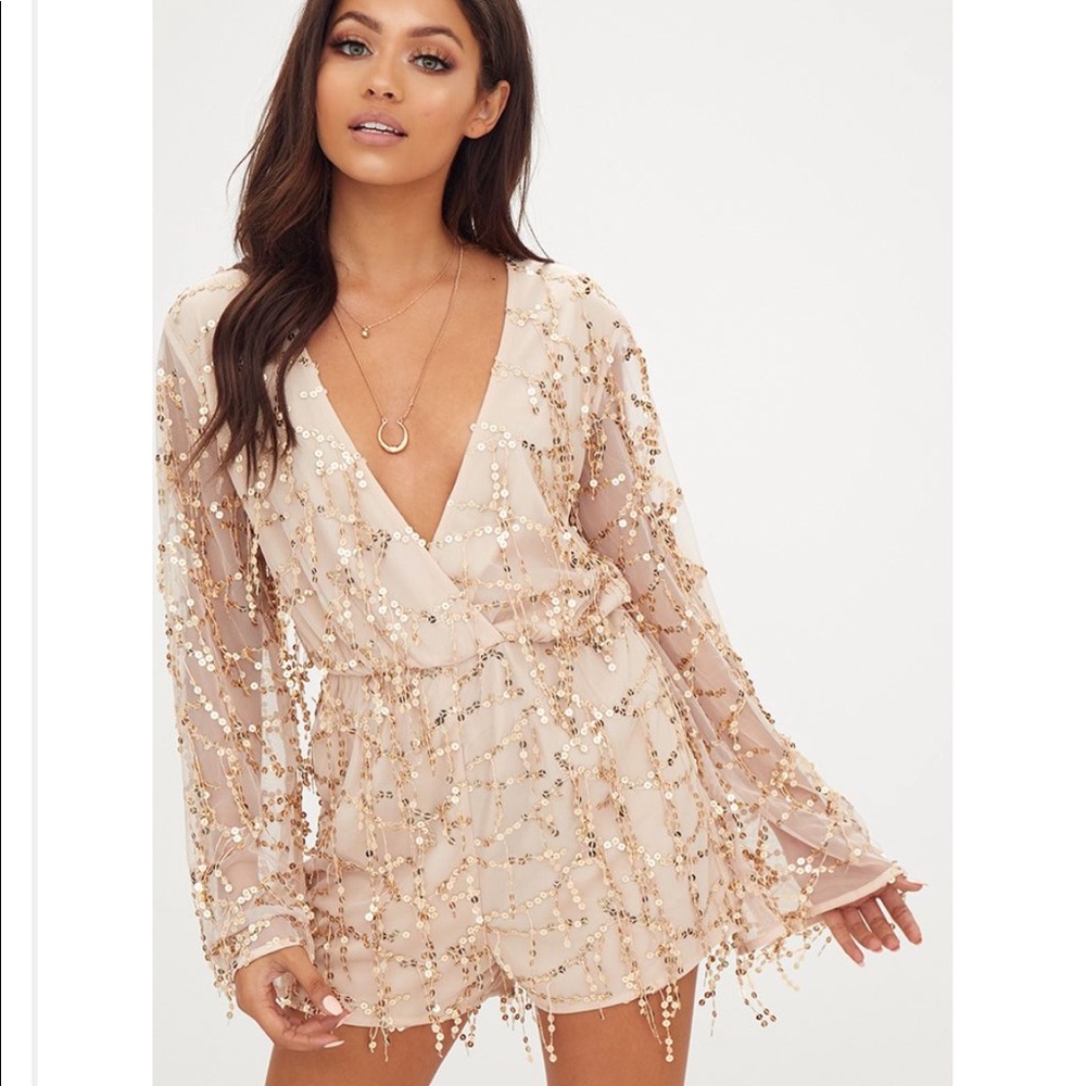 Pretty Little Thing✨Gold Sequin Wrap Romper